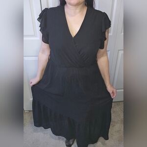 Gothic Black Ruffle Sleeve Maxi Dress XL